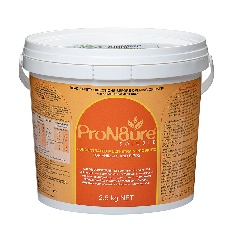 ProN8ure Soluble Multi Strain Probiotic for all animals in 2.5kg plastic bucket