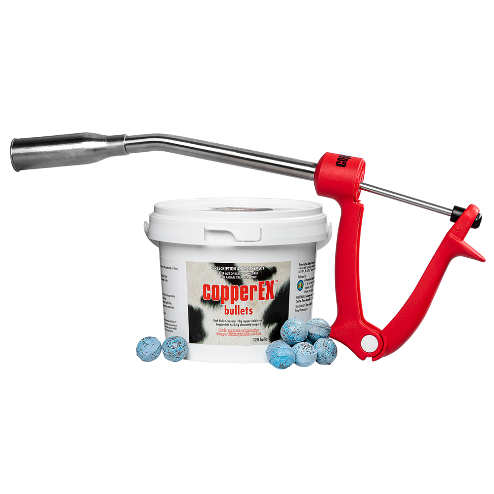 White snap-on bucket with 120 CopperEx Bullets with red applicator