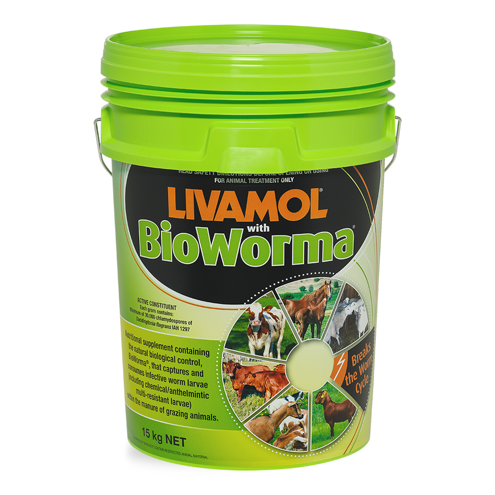 Livamol for Horses & Bioworma Biological Control for Worms in 15kg Green Bucket