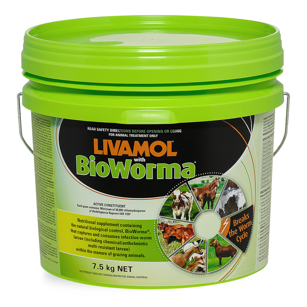 Livamol for Horses & Bioworma Biological Control for Worms in 7.5kg Green Bucket